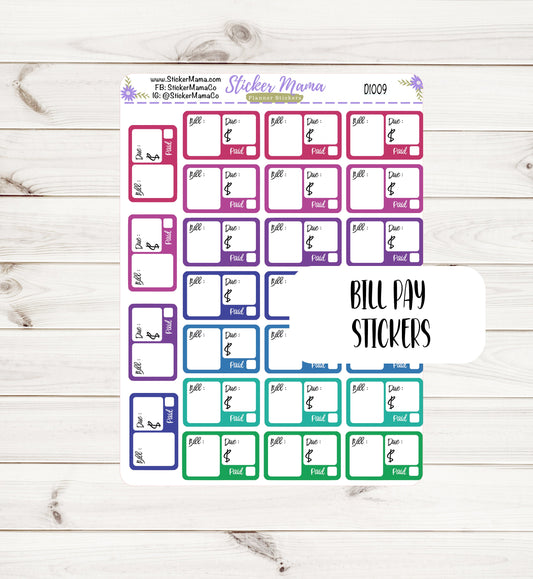 D1009 - BILL PAY STICKERS - Planner Stickers - Bill Pay for Planners