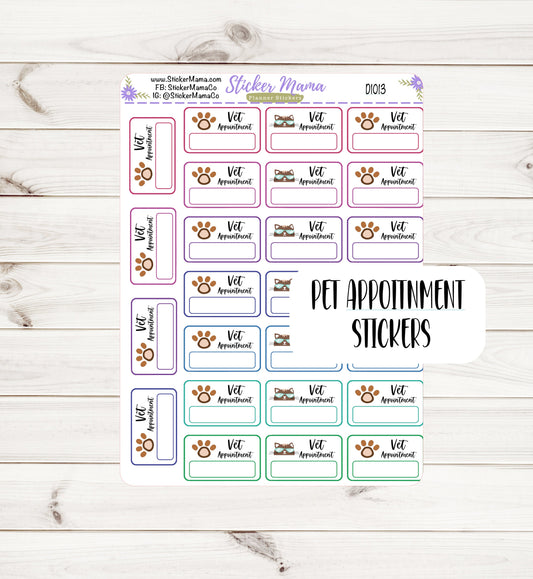 D1013 - PET APPOINTMENT STICKERS - Planner Stickers - Pet Stickers for Planners