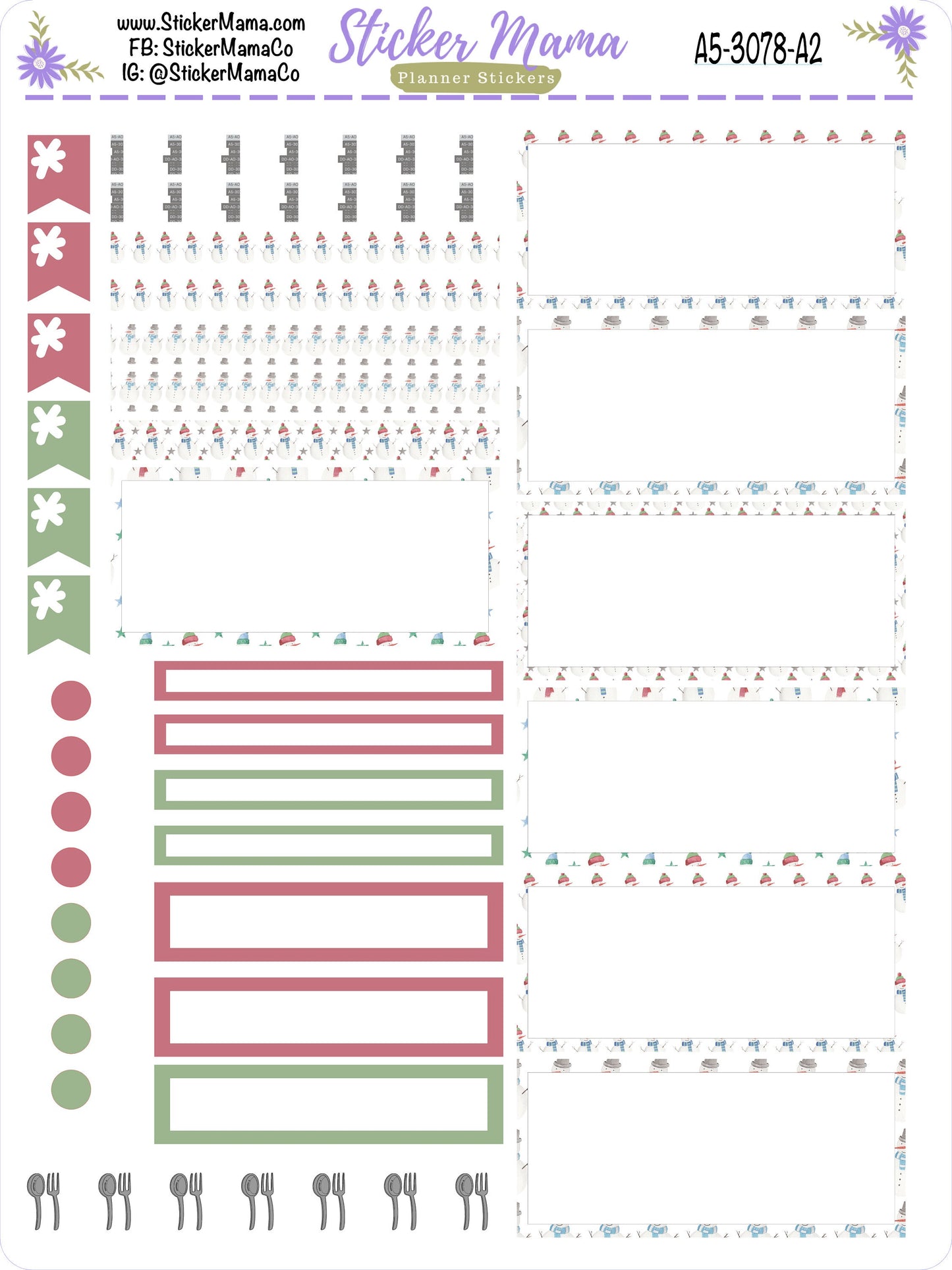 Daily A5/Daily Duo A5 -3078 - Snowmen || Erin Condren Daily Duo A5 Agenda Planner Kit || A5 Daily Sticker Kit