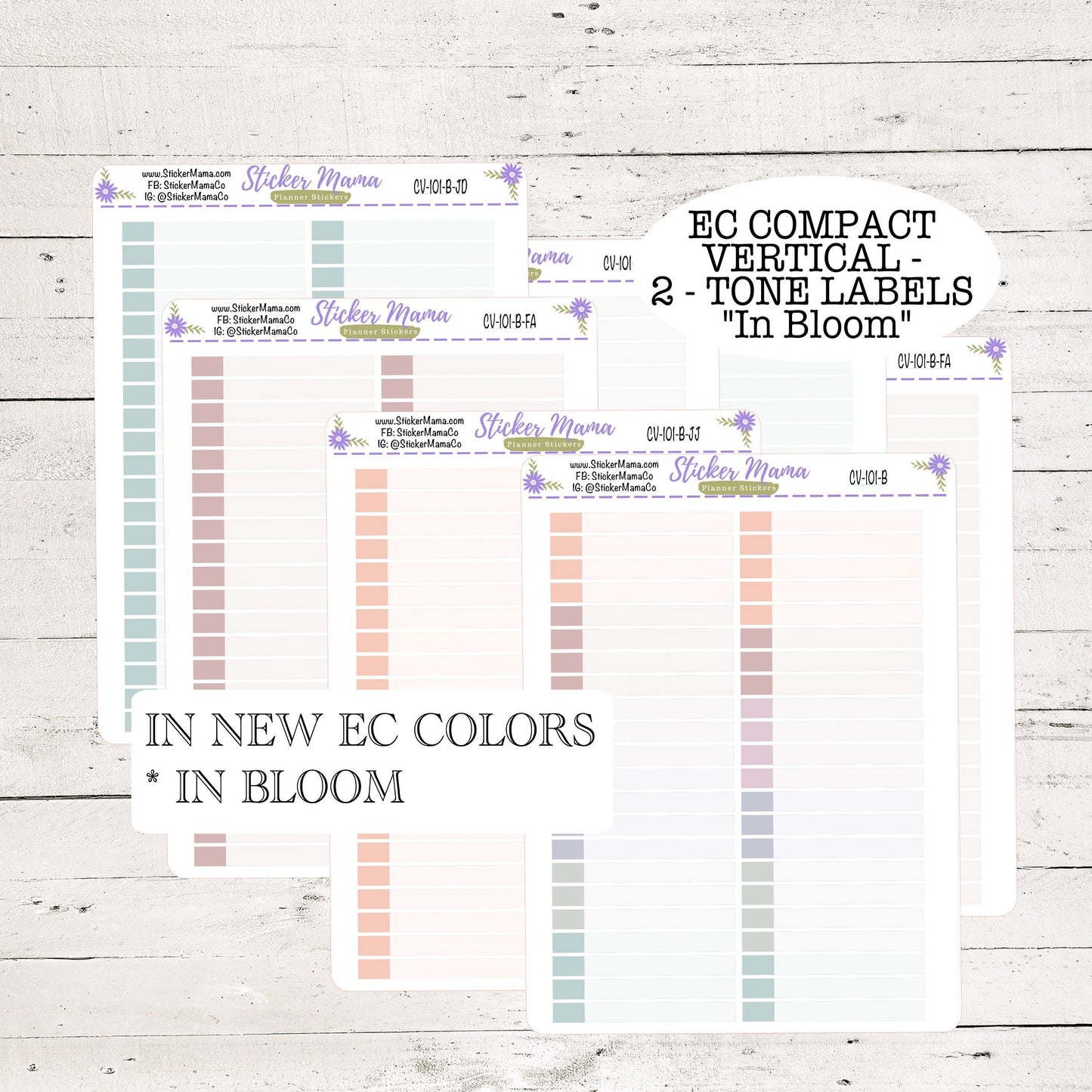 CV-101 TWO TONED Labels - In Bloom Erin Condren Compact Vertical - Bloom, Harmony, Harmony Neutral, Colorblends - Basic Labels - Planner