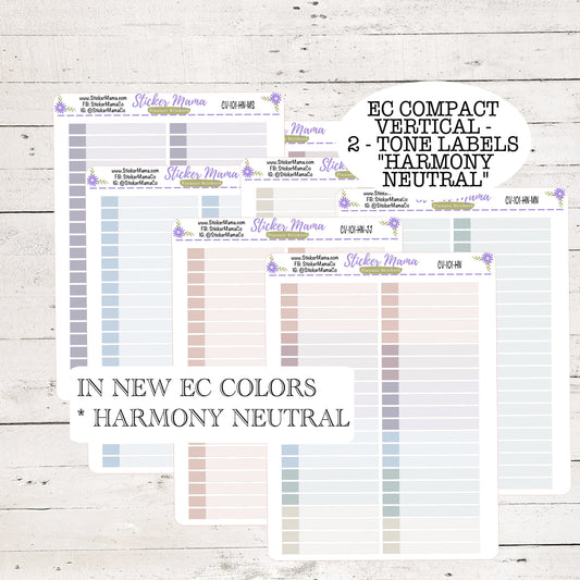 CV-101hn TWO TONED Labels - Harmony Neutral Erin Condren Compact Vertical - Harmony, Harmony Neutral, Colorblends - Basic Labels - Planner