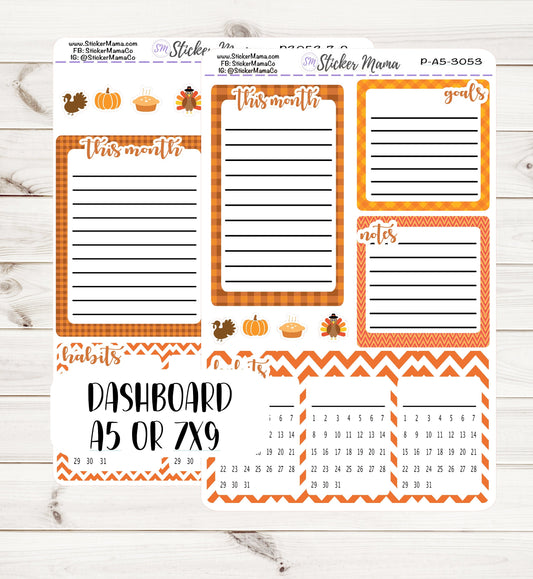 3053 - NOVEMBER THANKSGIVING  || A5 or 7x9 PRODUCTIVITY Dashboard  Sticker note page, productivity page productivity note page dashboard