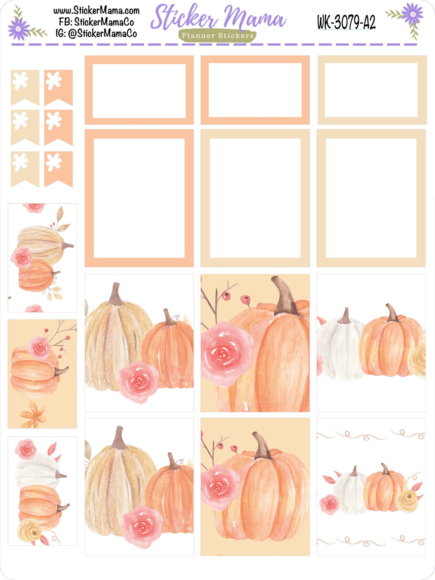 NEW WK-3079 - Pumpkin October Stickers || Weekly Planner Kit || Erin Condren || Hourly Planner Kit || Vertical Planner Kit