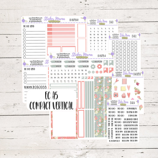 3075 - NEW COMPACT VERTICAL Shabby Chic - Weekly Kit - Planner Stickers - Erin Condren Compact Vertical Weekly Kit