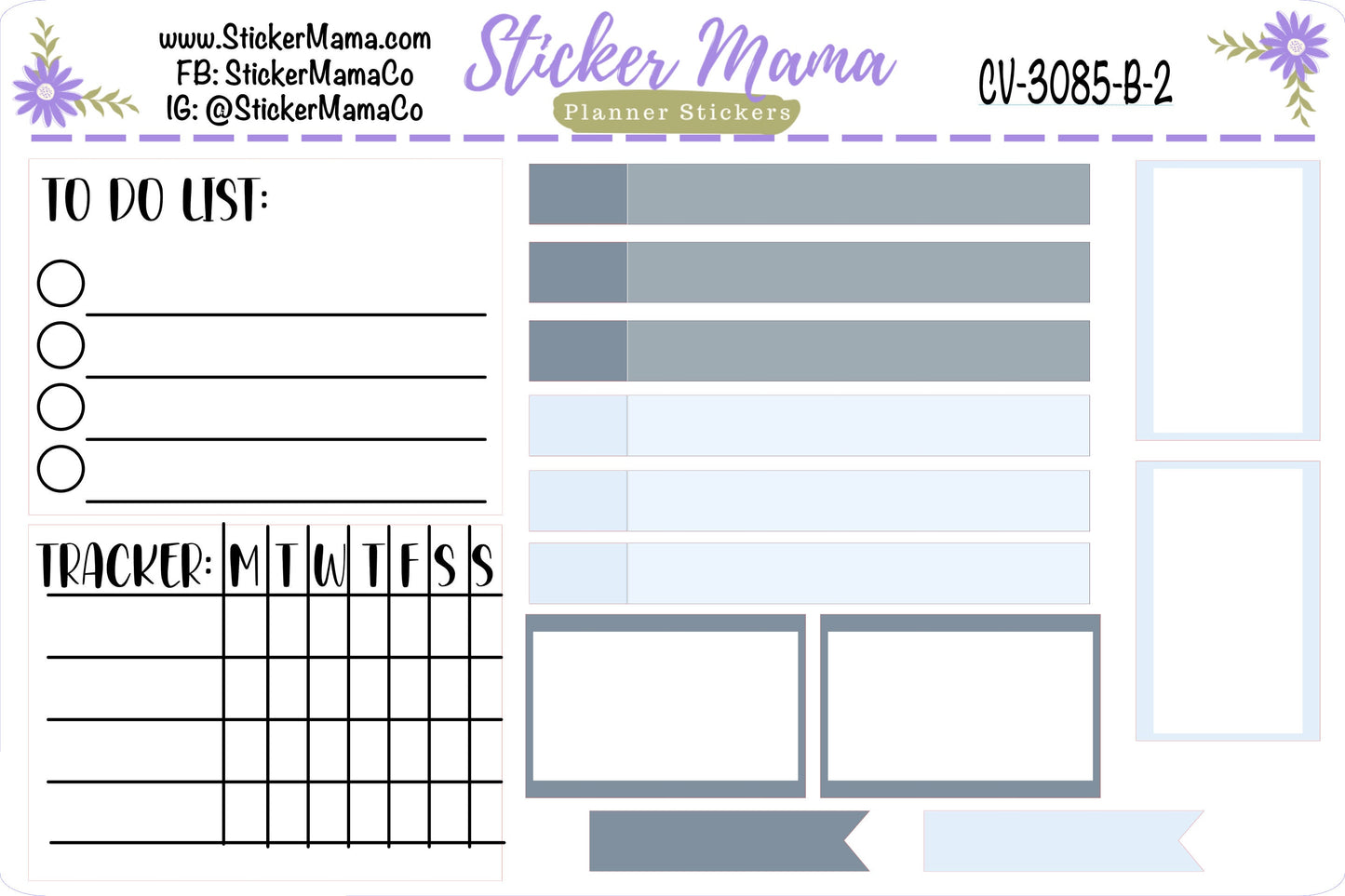 3085 - NEW COMPACT VERTICAL Delicate Blue Flowers - Weekly Kit - Planner Stickers - Erin Condren Compact Vertical Weekly Kit