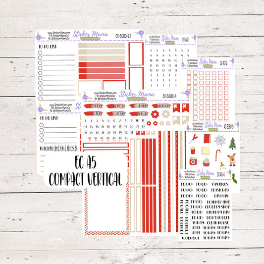 3080 - NEW COMPACT VERTICAL Traditional Christmas - Weekly Kit - Planner Stickers - Erin Condren Compact Vertical Weekly Kit
