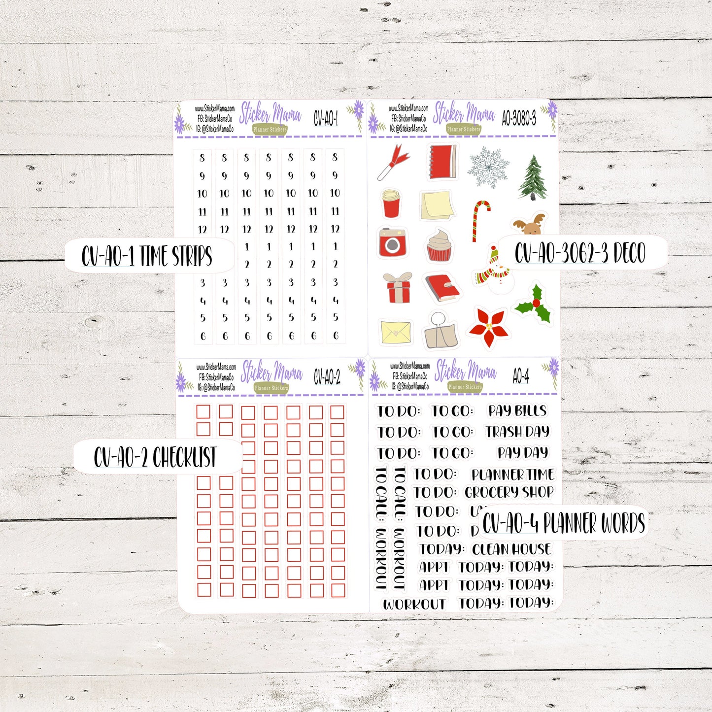 3080a - NEW COMPACT VERTICAL Traditional Christmas 2 - Weekly Kit - Planner Stickers - Erin Condren Compact Vertical Weekly Kit