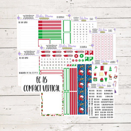 3093 - NEW COMPACT VERTICAL Holly Jolly - Weekly Kit - Planner Stickers - Erin Condren Compact Vertical Weekly Kit
