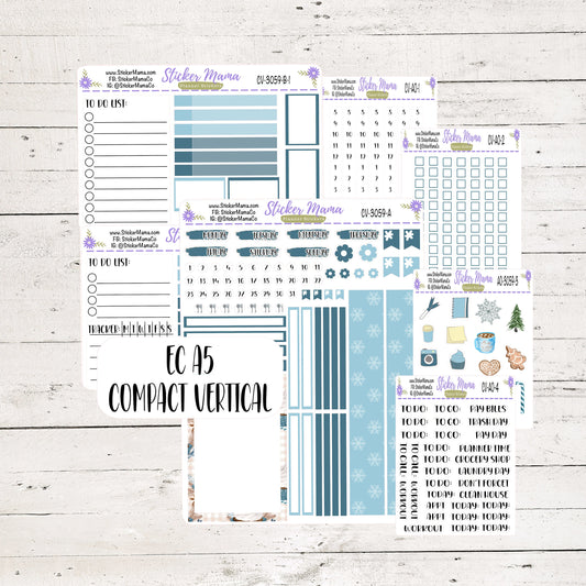 3059 - NEW COMPACT VERTICAL Christmas Winter Stickers - Weekly Kit - Planner Stickers - Erin Condren Compact Vertical Weekly Kit