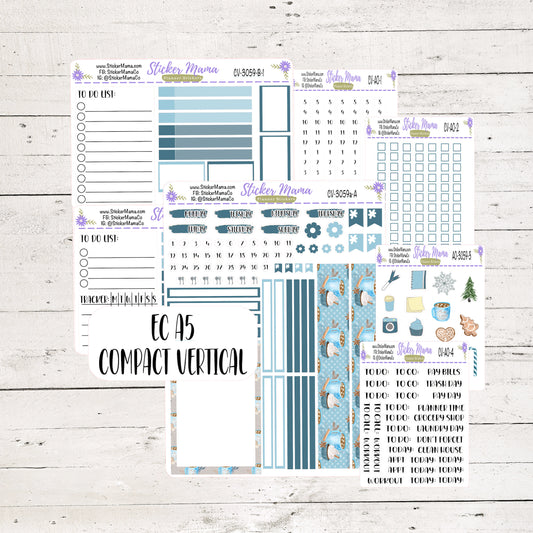 3059a - NEW COMPACT VERTICAL Christmas Winter Stickers - Weekly Kit - Planner Stickers - Erin Condren Compact Vertical Weekly Kit