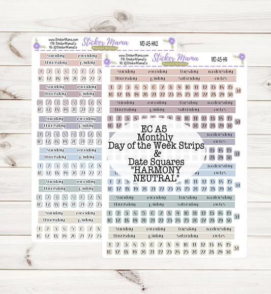 NEW ERIN CONDREN Colors Md-A5-B- A5 Harmony Neutral - Monthly Kit - Planner Stickers