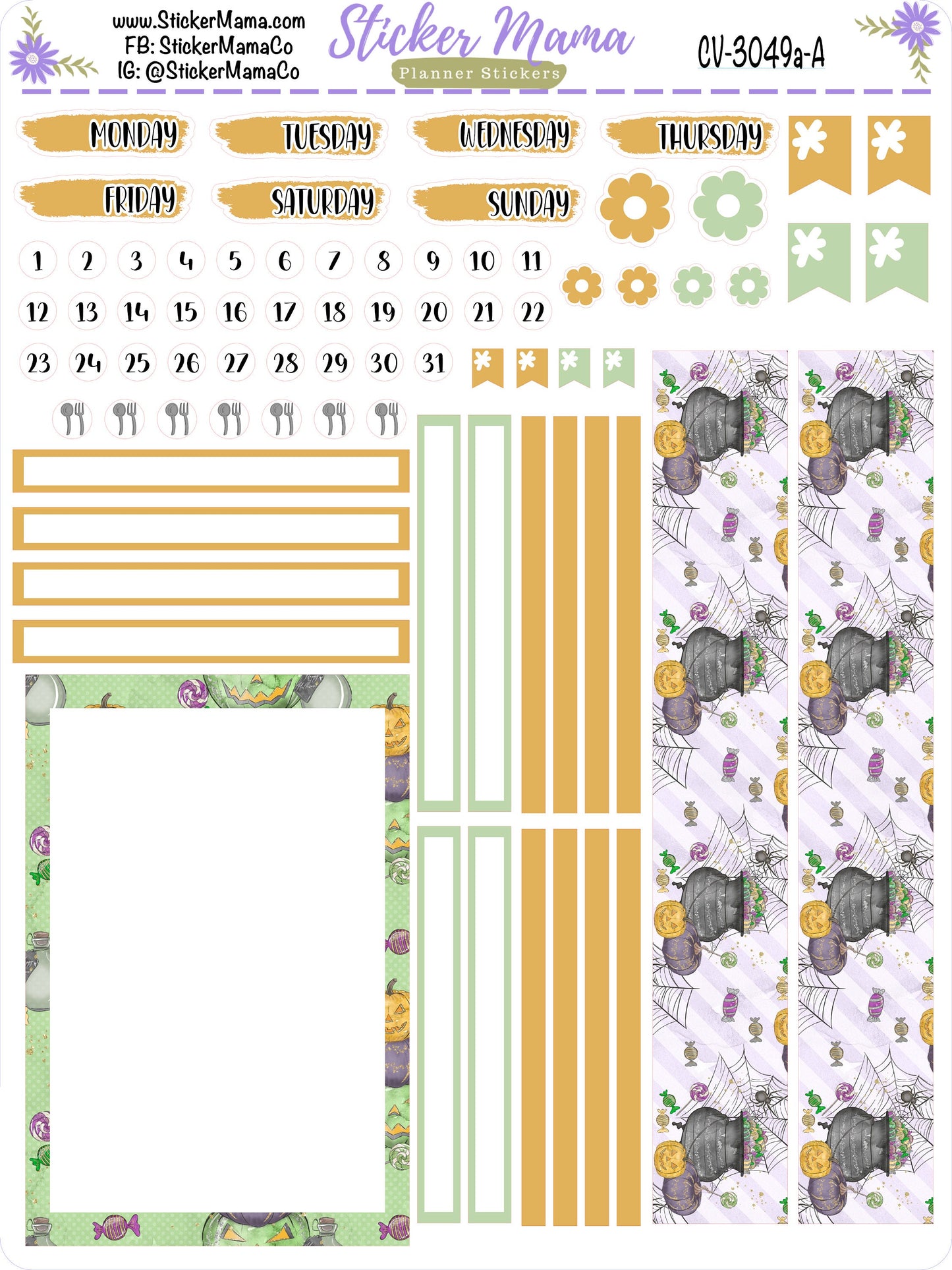 3049a - NEW COMPACT VERTICAL Cute Halloween 2 - Weekly Kit - Planner Stickers - Erin Condren Compact Vertical Weekly Kit