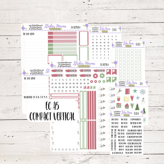 3078 - NEW COMPACT VERTICAL Snowman Stickers - Weekly Kit - Planner Stickers - Erin Condren Compact Vertical Weekly Kit