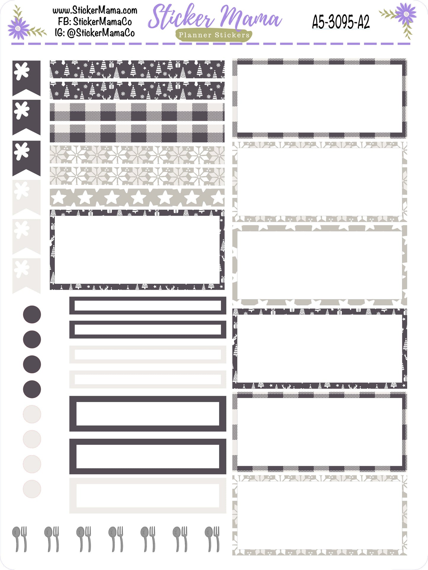 A5-3095-DD || Grey Winter || Planner Stickers - Daily Duo A5 Planner - Daily Duo Stickers - Daily Planner