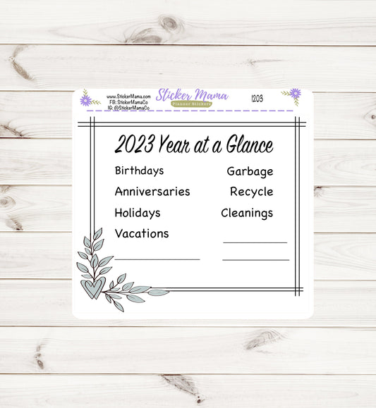 YEAR at a GLANCE Year In a View #1203 Custom Year View Planner Stickers Year View Page Goal Planning Year in a Glance eclp year view page