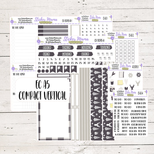 CV3095 - Winter Grey - NEW COMPACT VERTICAL - Weekly Kit - Planner Stickers - Erin Condren Compact Vertical Weekly Kit