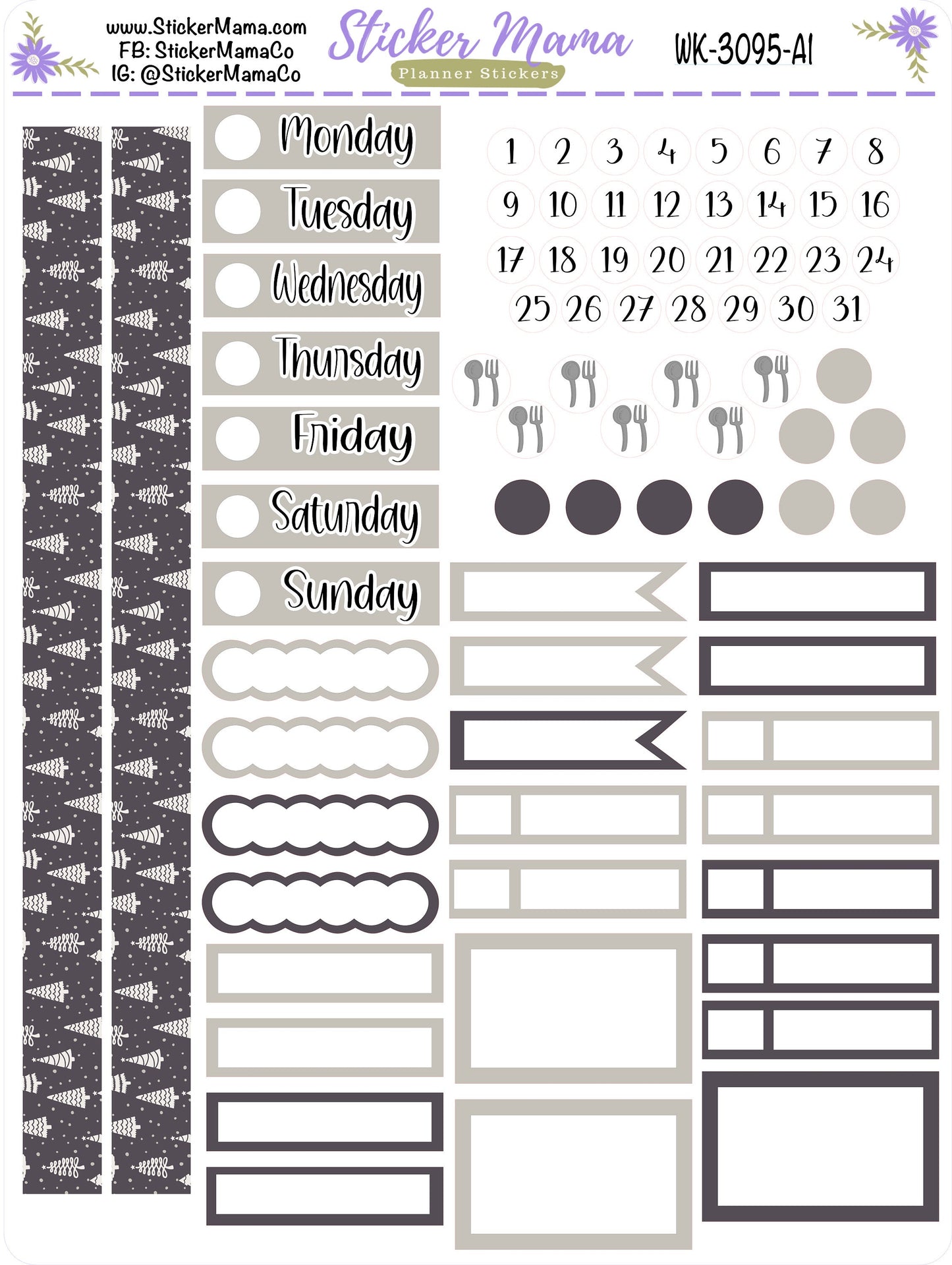 WK-3095 - Grey Winter  || Weekly Planner Kit || Erin Condren || Hourly Planner Kit || Vertical Planner Kit