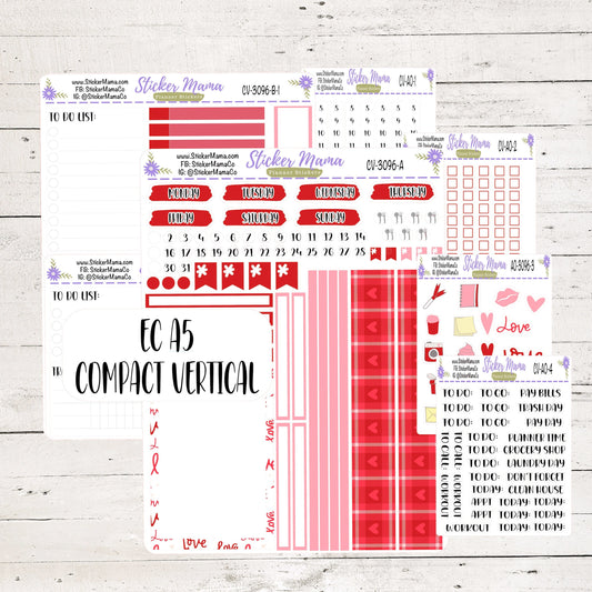 CV3096 - Hearts 'n Kisses - NEW COMPACT VERTICAL - Weekly Kit - Planner Stickers - Erin Condren Compact Vertical Weekly Kit