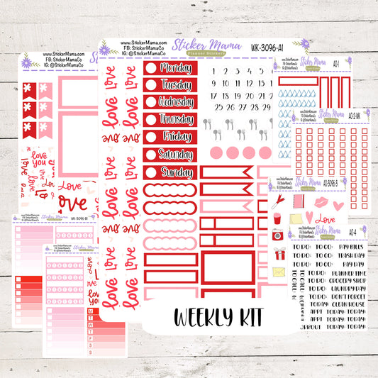 WK-3096 - Hearts 'n Kisses  || Weekly Planner Kit || Erin Condren || Hourly Planner Kit || Vertical Planner Kit