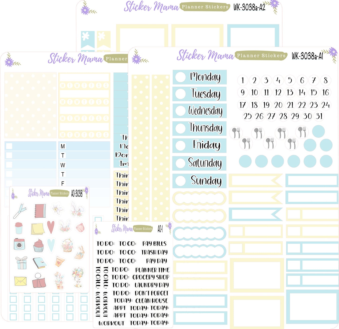 WK-3038a "Easter Spring Time"  || Weekly Planner Kit || Erin Condren || Hourly Planner Kit || Vertical Planner Kit || Easter Sticker Kit
