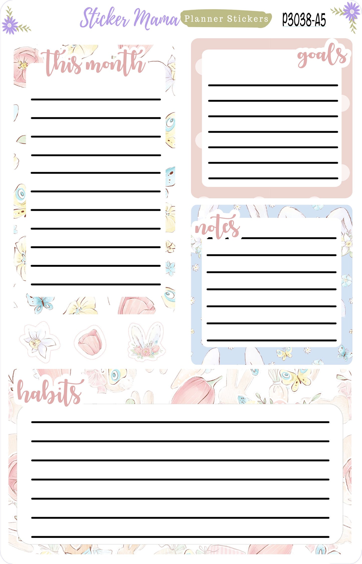 3038  "Easter Spring Time"  || A5 or 7x9 PRODUCTIVITY DASHBOARD Sticker || eclp notes page || productivity planner || Easter Planner Sticker