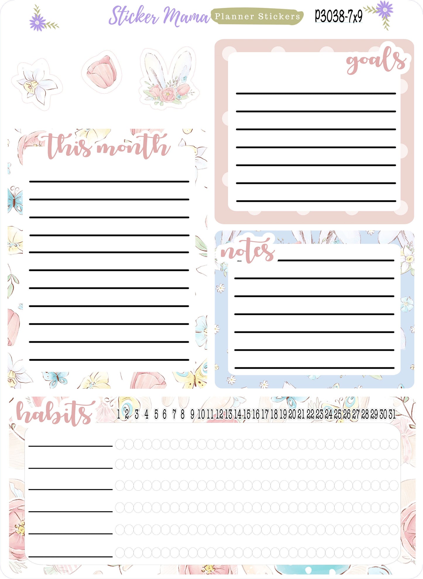 3038  "Easter Spring Time"  || A5 or 7x9 PRODUCTIVITY DASHBOARD Sticker || eclp notes page || productivity planner || Easter Planner Sticker