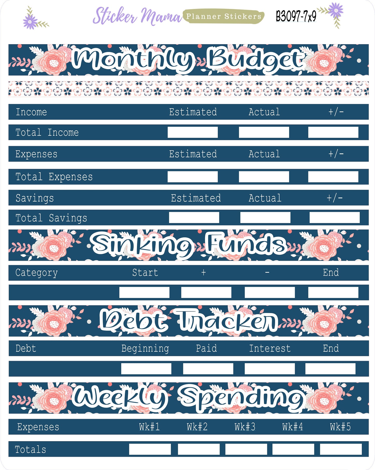 3097 - B -  FRESH HAPPINESS  || Budget Sticker Kit || Notes Page Stickers || Planner Budget Kit