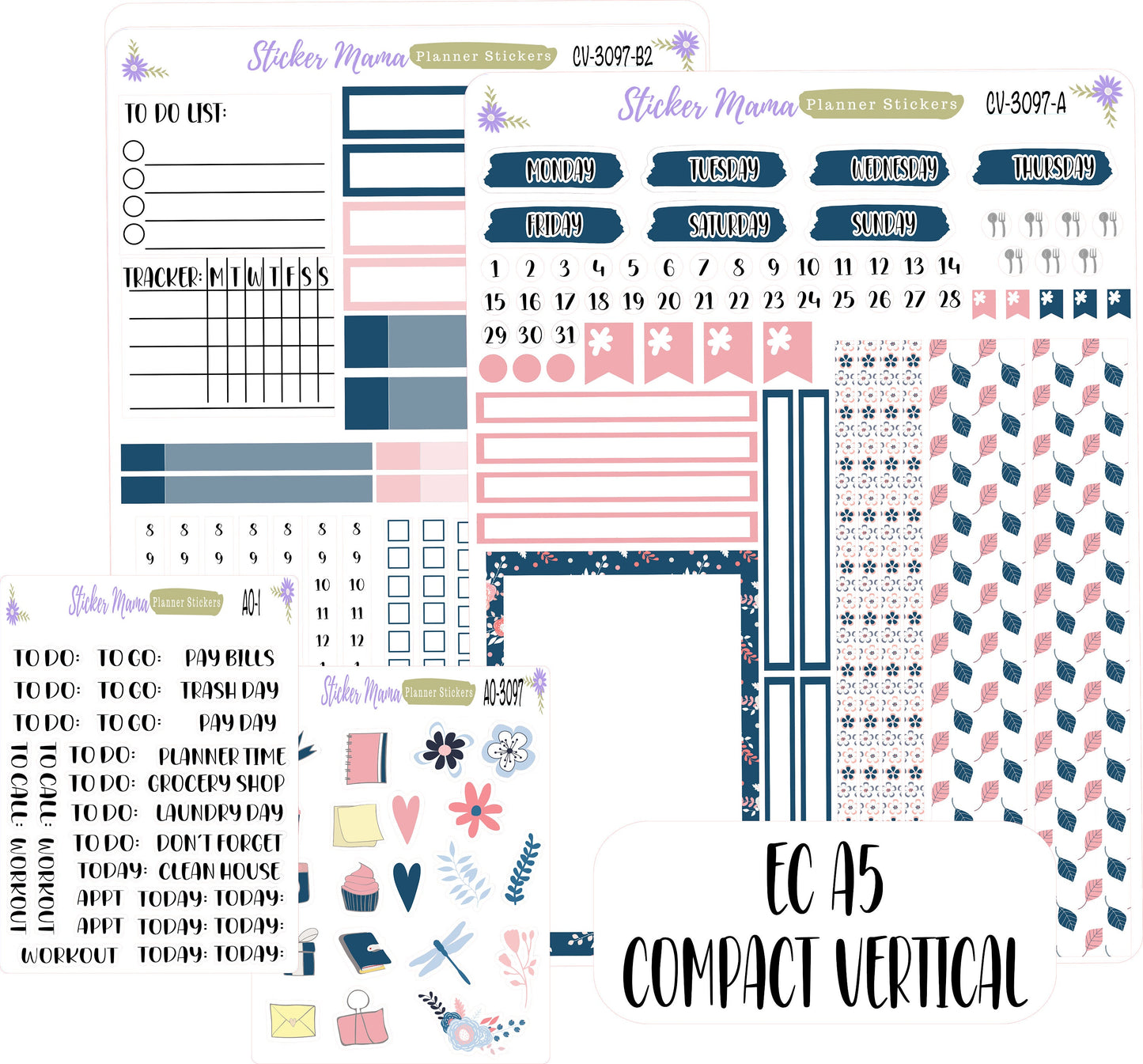 CV3097 - FRESH HAPPINESS  - Compact Vertical - Weekly Kit - Planner Stickers - Erin Condren Compact Vertical Weekly Kit