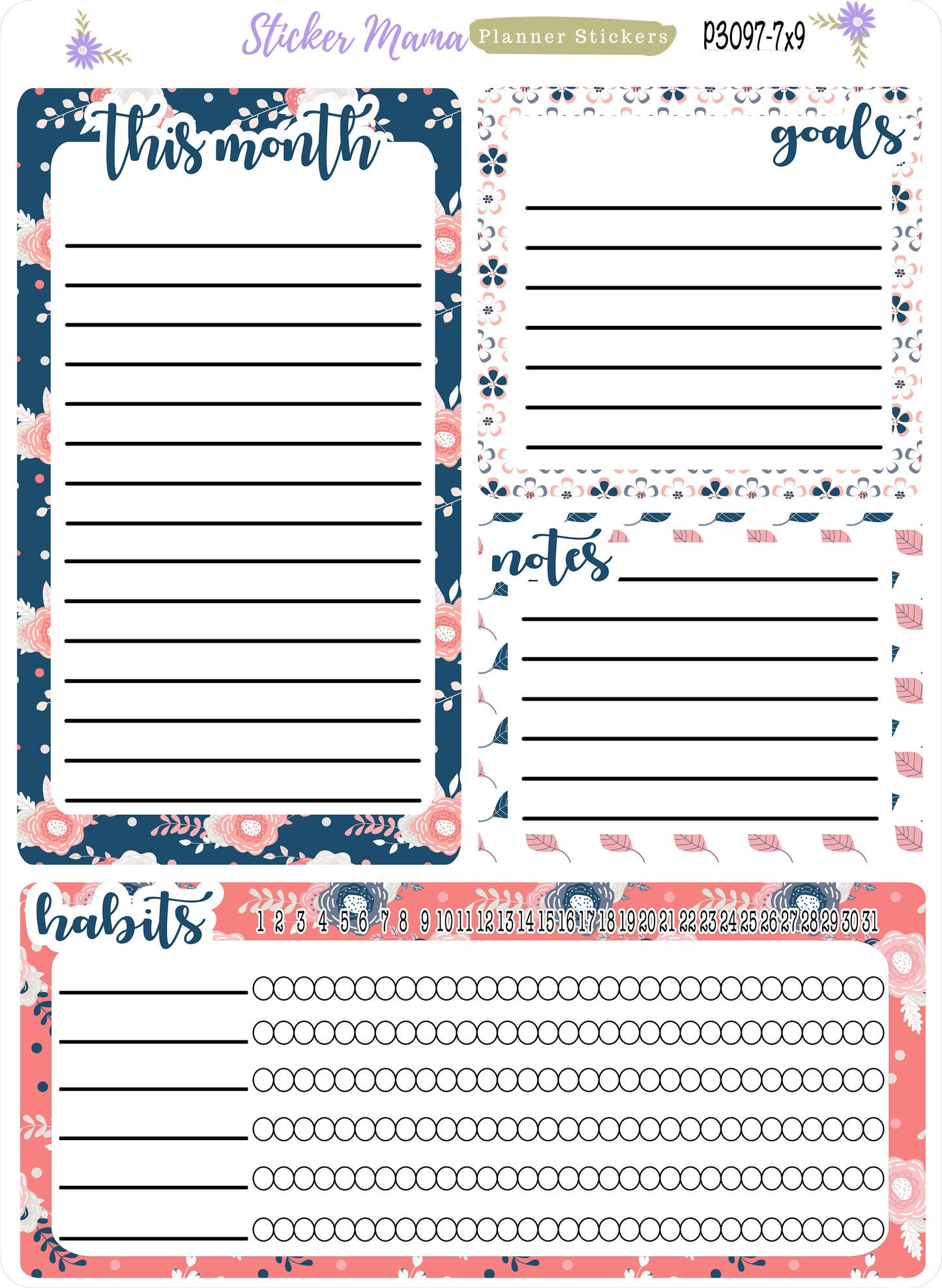 P3097 -  Fresh Happiness  || A5 or 7x9 PRODUCTIVITY DASHBOARD Sticker || eclp notes page || productivity planner || Easter Planner Sticker