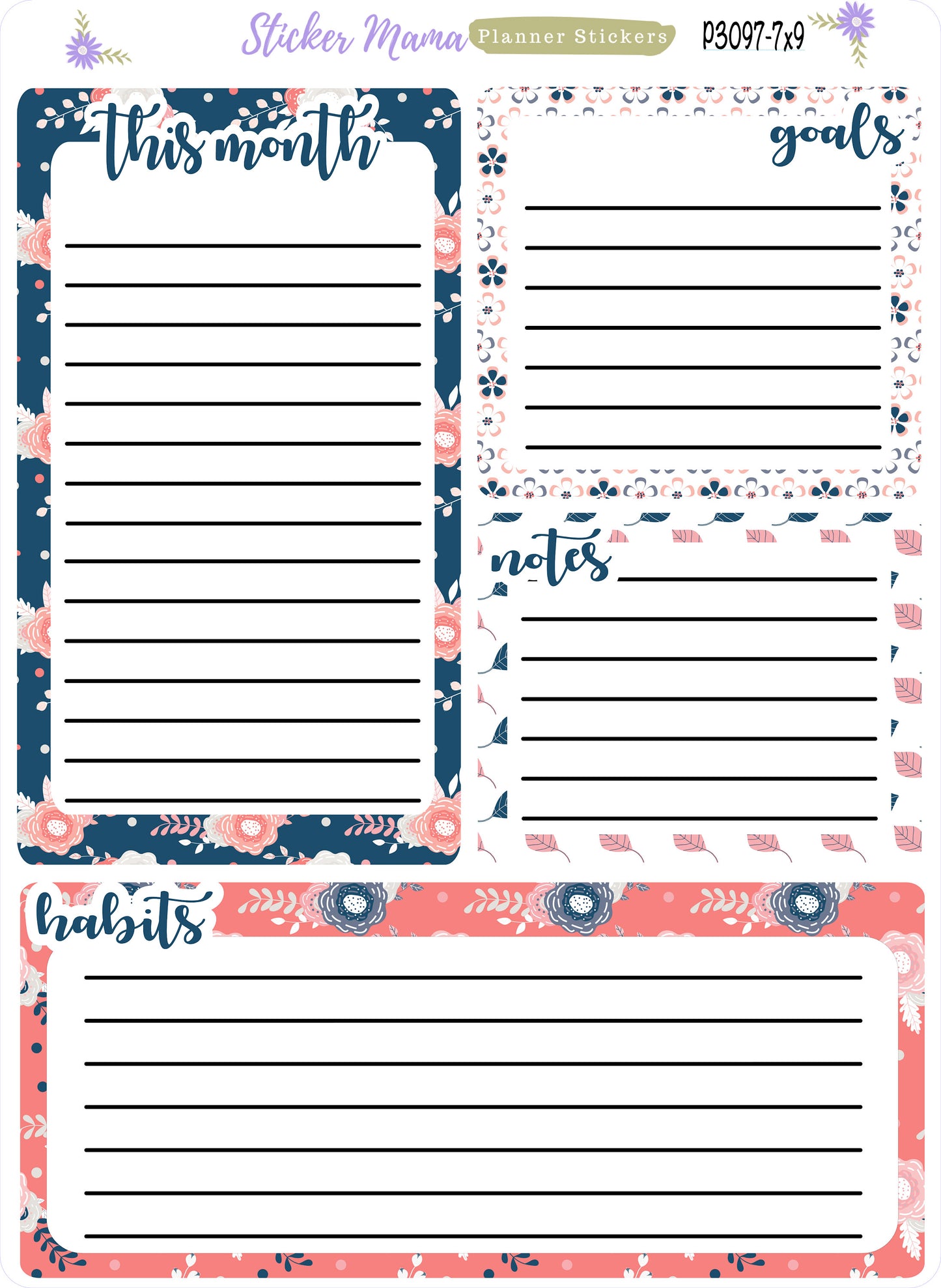 P3097 -  Fresh Happiness  || A5 or 7x9 PRODUCTIVITY DASHBOARD Sticker || eclp notes page || productivity planner || Easter Planner Sticker