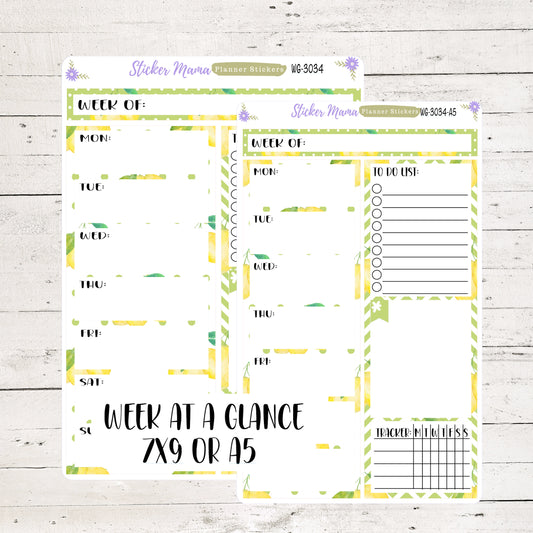 WG-3034 Watercolor Lemons  || WEEK at a GLANCE -  - weekly glance 7x9 or a5