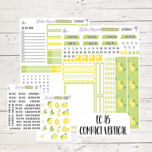 CV3034 - Watercolor Lemons  - Compact Vertical - Weekly Kit - Planner Stickers - Erin Condren Compact Vertical Weekly Kit