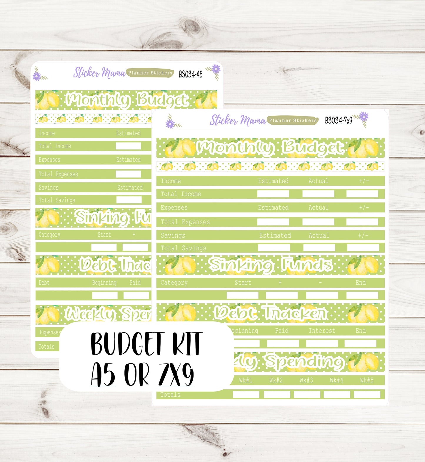 3034 - B -  Watercolor Lemons  || Budget Sticker Kit || Notes Page Stickers || Planner Budget Kit
