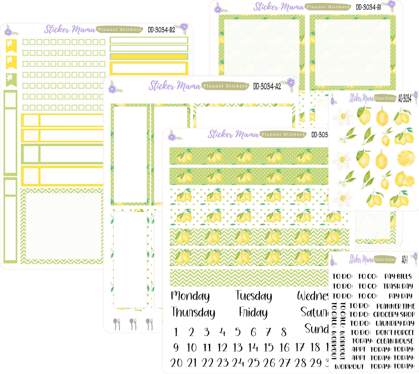 DD3034 - Daily Duo 7x9 || Watercolor Lemons || Planner Stickers - Daily Duo 7x9 Planner - Daily Duo Stickers - Daily Planner