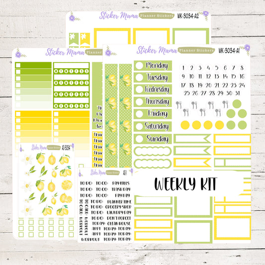 WK-3034 - Watercolor Lemons  || Weekly Planner Kit || Erin Condren || Hourly Planner Kit || Vertical Planner Kit