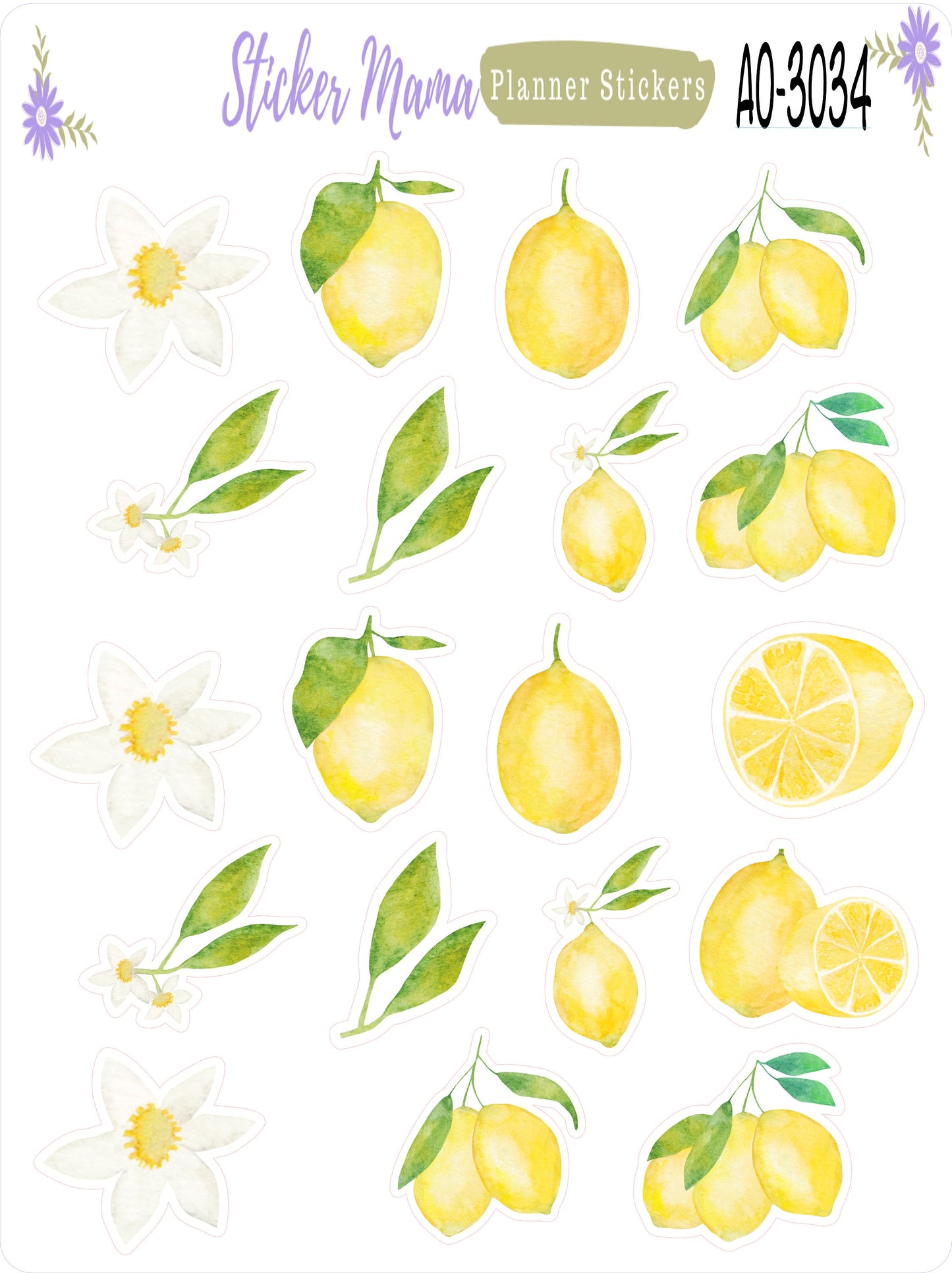 CV3034 - Watercolor Lemons  - Compact Vertical - Weekly Kit - Planner Stickers - Erin Condren Compact Vertical Weekly Kit