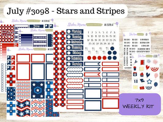 WK-3098 - STARS and STRIPES  || Weekly Planner Kit || Erin Condren || Hourly Planner Kit || Vertical Planner Kit