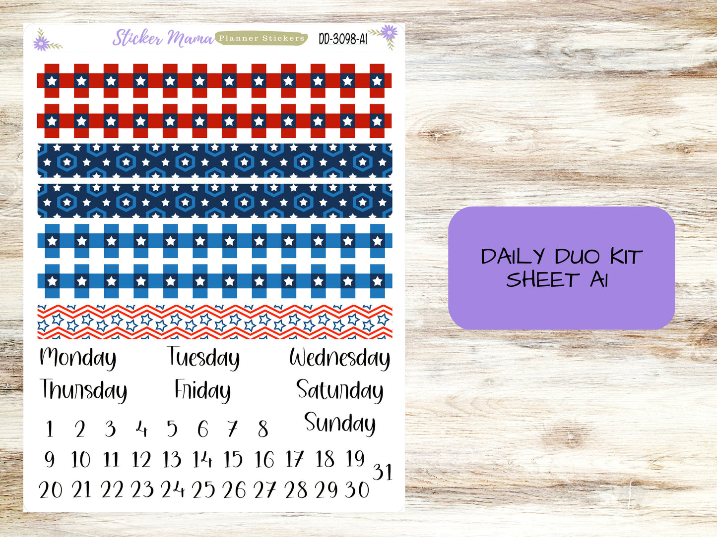DD3098 - Daily Duo 7x9 || STARS and STRIPES Planner Stickers - Daily Duo 7x9 Planner - Daily Duo Stickers - Daily Planner