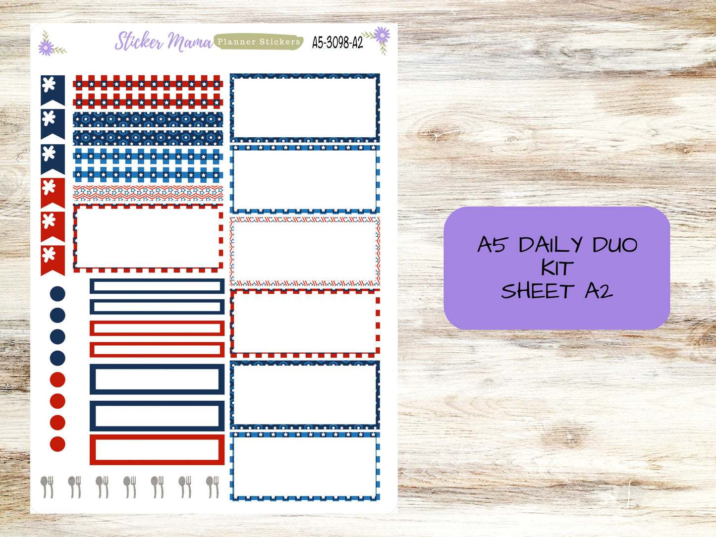 A5-3098-DD || STARS and STRIPES || Planner Stickers - Daily Duo A5 Planner - Daily Duo Stickers - Daily Planner
