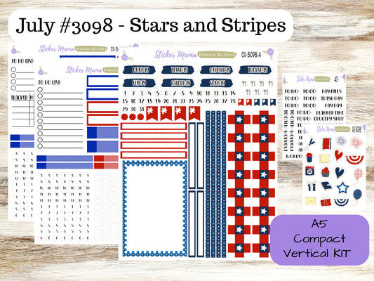 CV3098 - STARS and STRIPES  - Compact Verticaql - Weekly Kit - Planner Stickers - Erin Condren Compact Vertical Weekly Kit