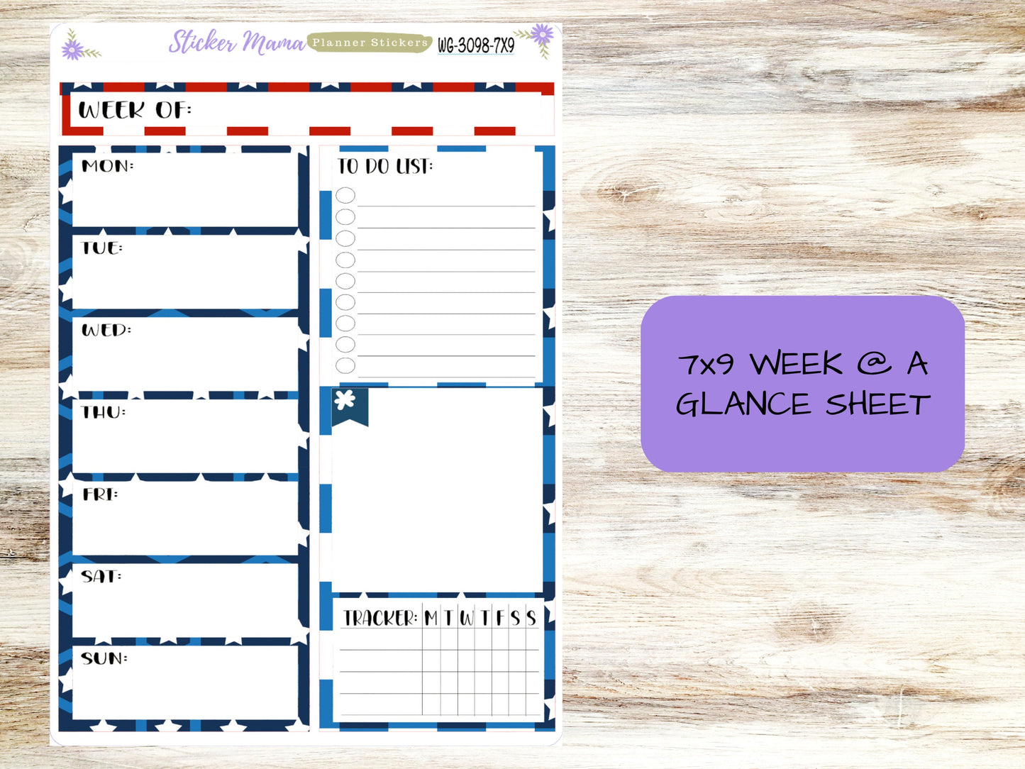 WG-3098 Stars and Stripes || WEEK at a GLANCE -  - weekly glance 7x9 or a5