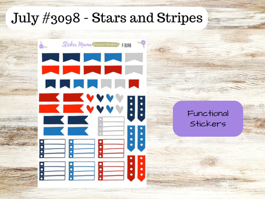 F-3098 "Stars and Stripes"  || Patriotic PLANNER STICKERS || Patriotic Stickers || Planner Stickers for Winter || Easter Planner Stickers