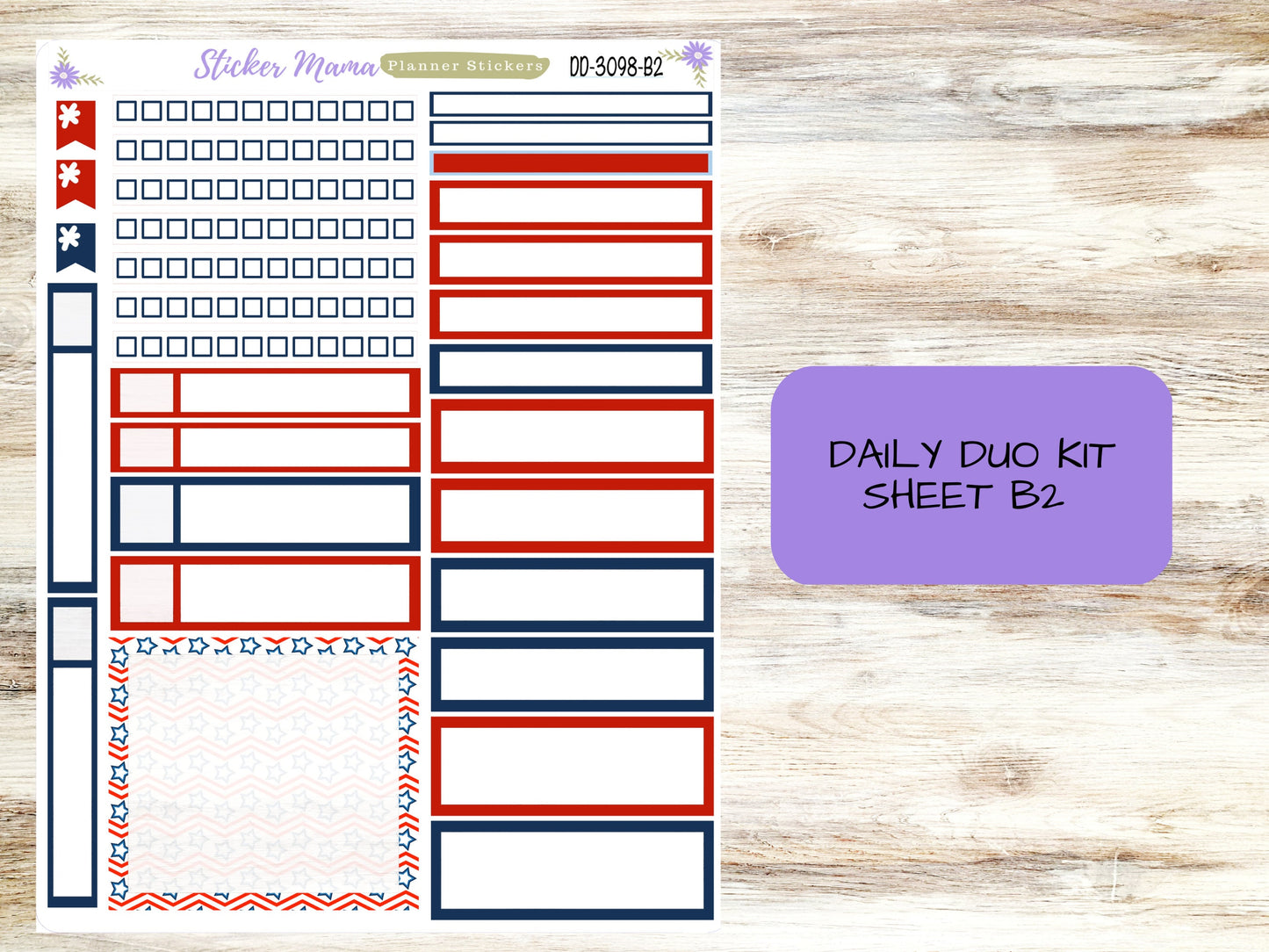 DD3098 - Daily Duo 7x9 || STARS and STRIPES Planner Stickers - Daily Duo 7x9 Planner - Daily Duo Stickers - Daily Planner