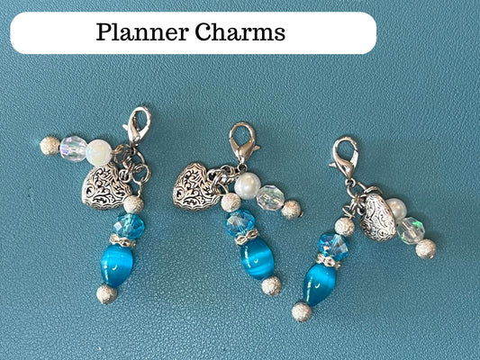 Planner Charm - Blue and White || Zipper Charm || Backpack Charm || Purse Charm
