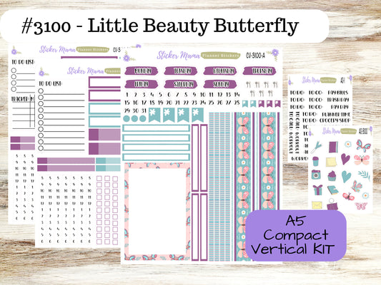 A5 COMPACT VERTICAL-Kit #3100 || Little Beauty Butterfly  - Compact Vertical - Planner Stickers - Erin Condren Compact Vertical Weekly Kit