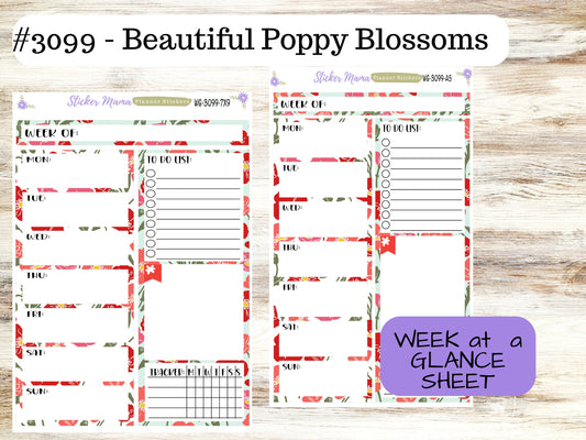 WEEK at a GLANCE-Kit #3099 || Beautiful Poppy Blossoms || Week at a Glance - weekly glance 7x9 or a5
