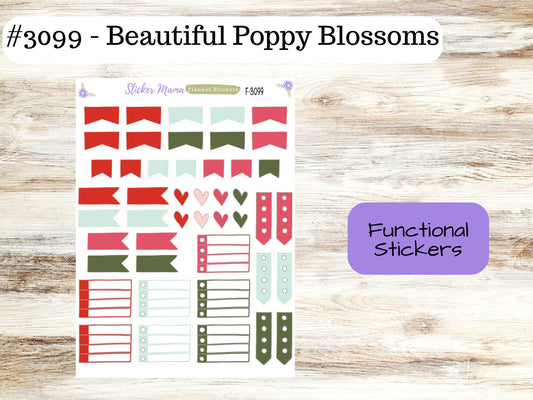 CUTE FUNCTIONAL STICKERS-F-3099 || Beautiful Poppy Blossoms || Planner Stickers || Stickers ||