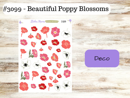 DECO-3099 || Beautiful Poppy Blossoms  || PLANNER STICKERS || Spring Stickers ||