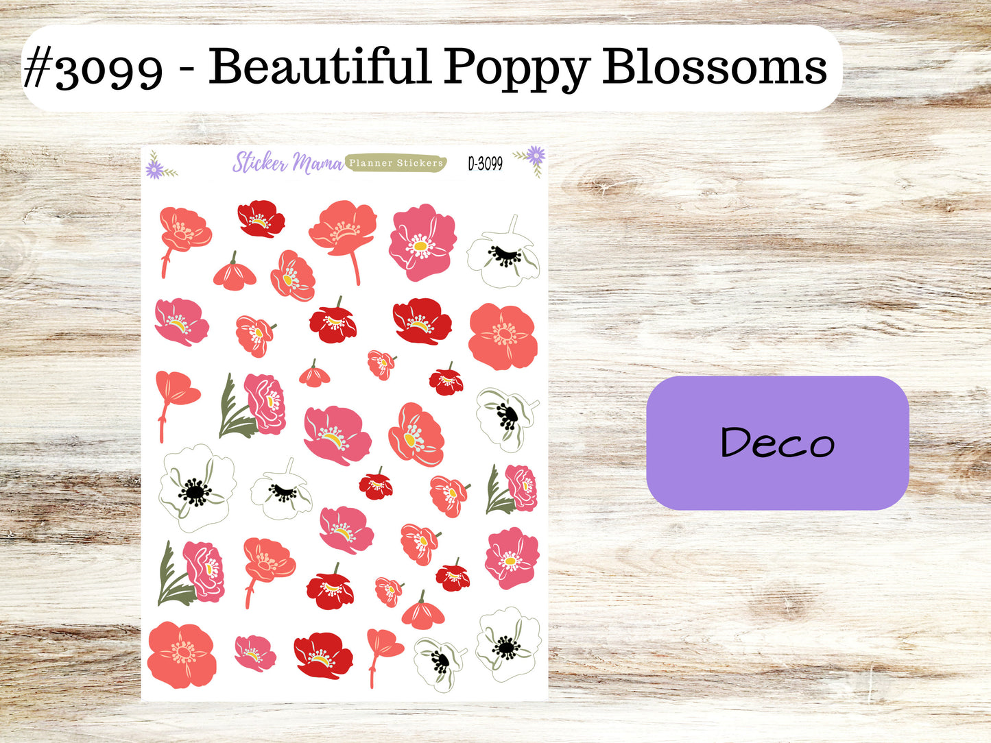 DECO-3099 || Beautiful Poppy Blossoms  || PLANNER STICKERS || Spring Stickers ||