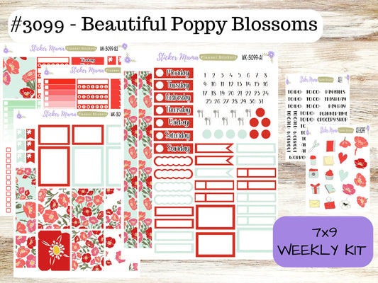 WEEKLY KIT-3099 - Beautiful Poppy Blossoms  || Weekly Planner Kit || Erin Condren || Hourly Planner Kit || Vertical Planner Kit